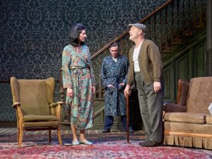 The Homecoming – Shanaya Rafaat as Ruth, Mathew Horne as Lenny and Keith Allen as Max – Photo credit Manuel Harlan ©