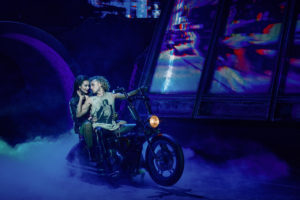 Martha Kirby as Raven and Glenn Adamson as Strat in BAT OUT OF HELL THE MUSICAL. Photo Credit – Chris Davis Studio